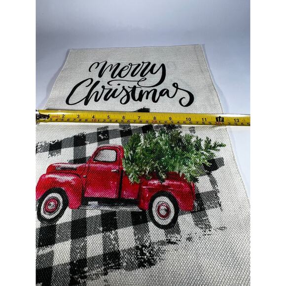 NEW Christmas Garden Yard Flag Buffalo Plaid Red Old Truck Canvas Double Sided - Picture 6 of 8